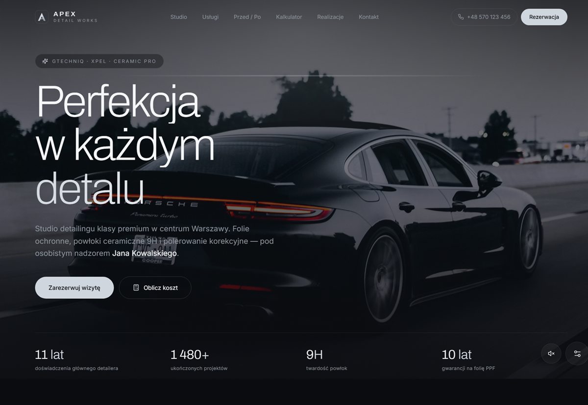 APEX Detail Works — главный экран сайта